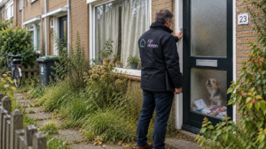Medewerker aan de voordeur van een huurwoning